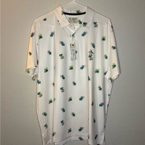 Original Penguin Green and White Polo Shirt with Tropical Print